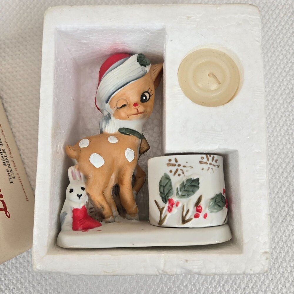 Vintage 70s Mid Century Little Reindeer Ceramic Candle Holder Japan